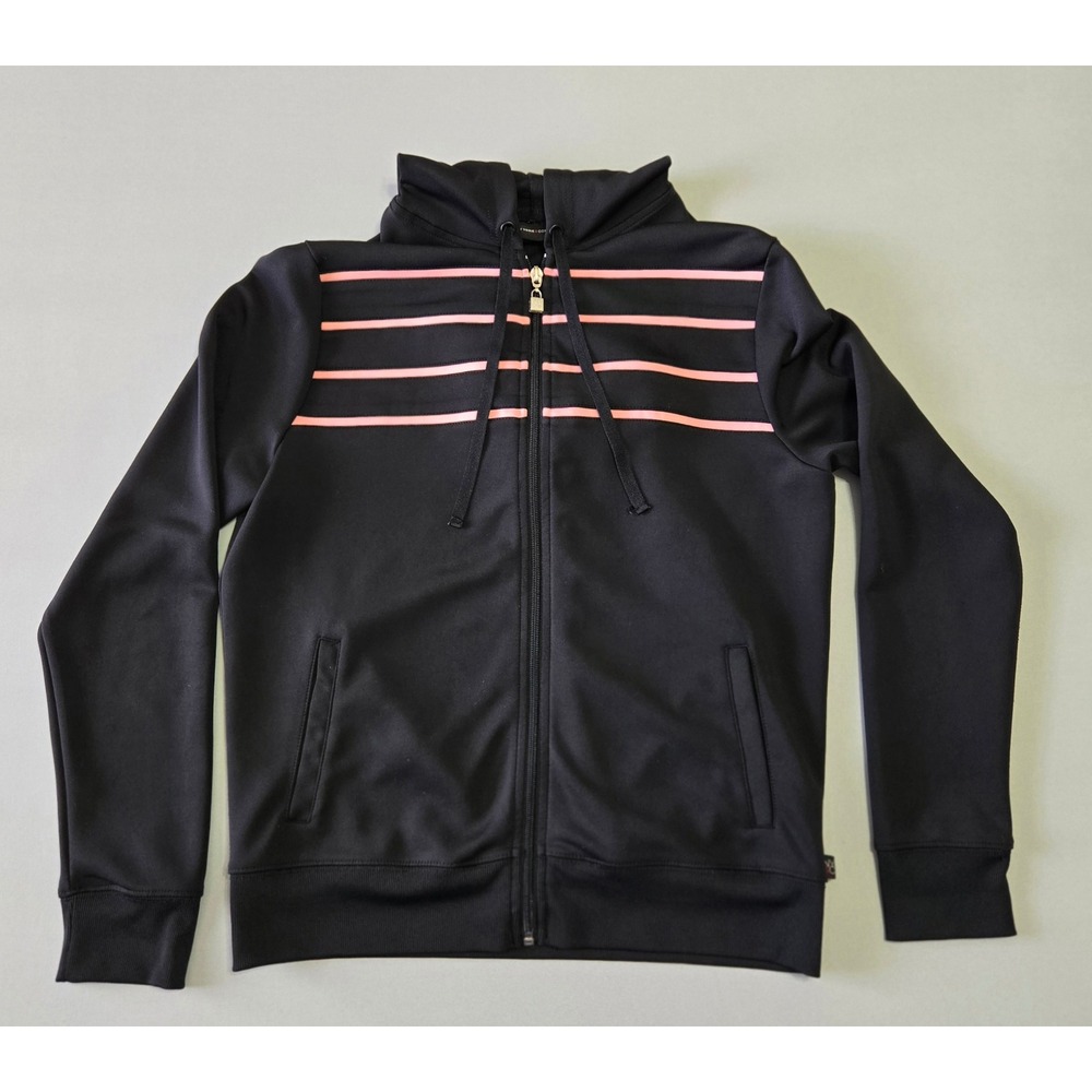 New York & Company Zip Up Hoodie Women Size M Black Pink Striped Activewear